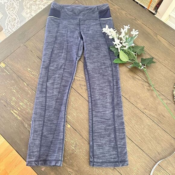 Lululemon Blue Heathered Ride On Crop‎ Leggings Adjutstable length sz 4 RARE - Picture 1 of 8